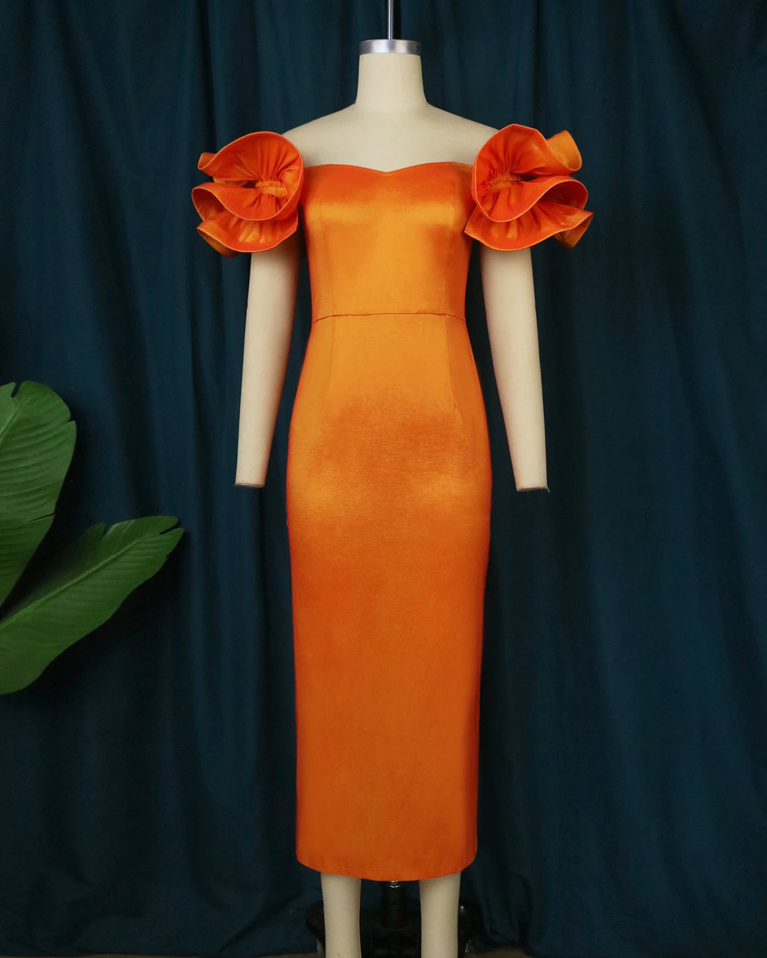 Sexy Party Floral Off Shoulder Orange Women Evening Factory Dress