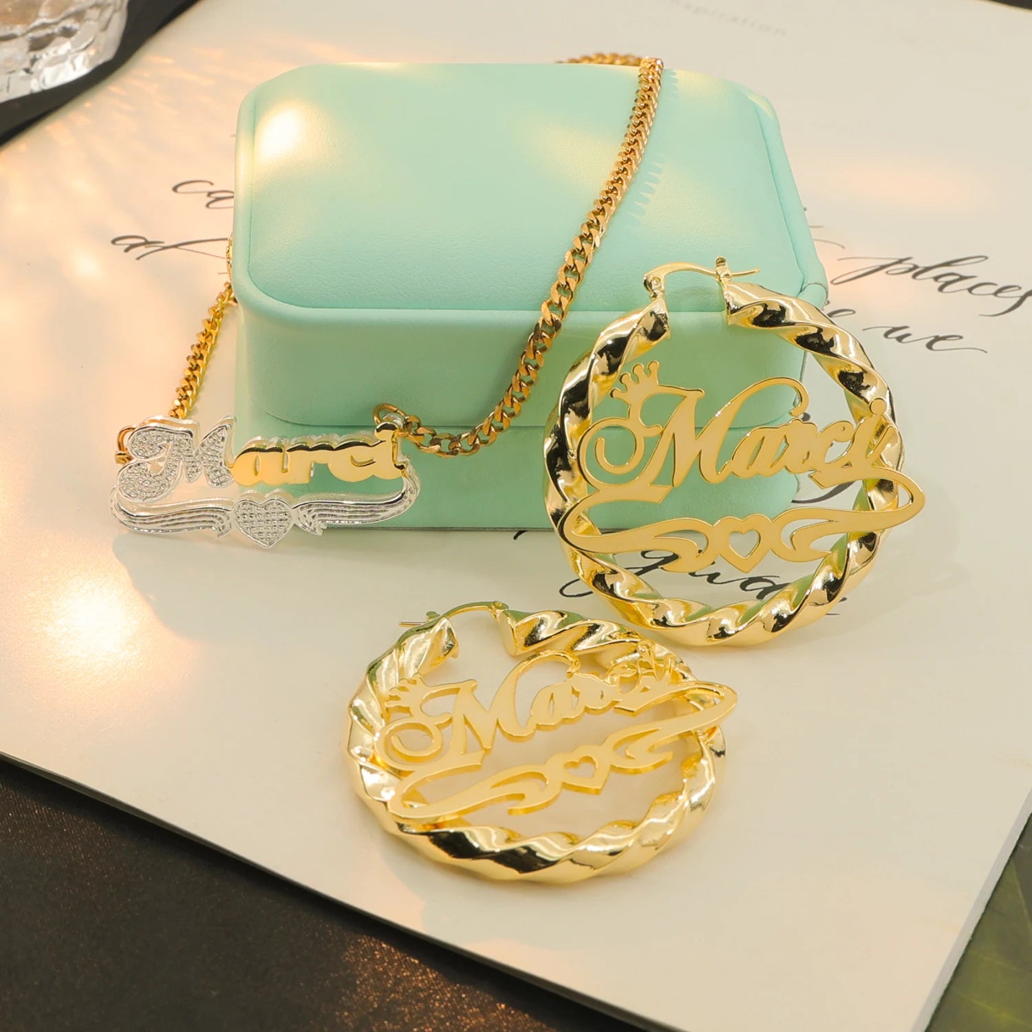 Personalized Name Jewelry Set with 3D Necklace & Earrings