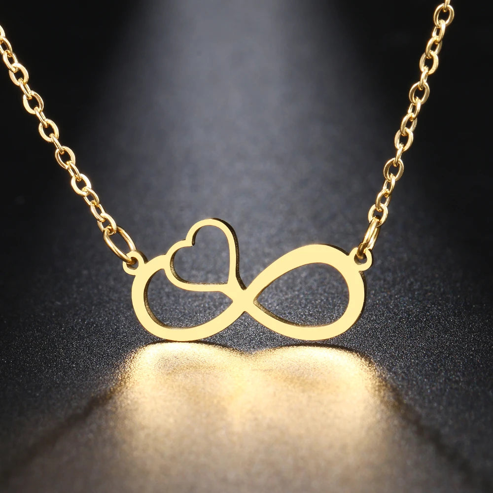Stainless Steel Necklaces Infinity Symbol Heart Shape Pendant Chain Fashion Necklace For Women Jewelry Party Friends