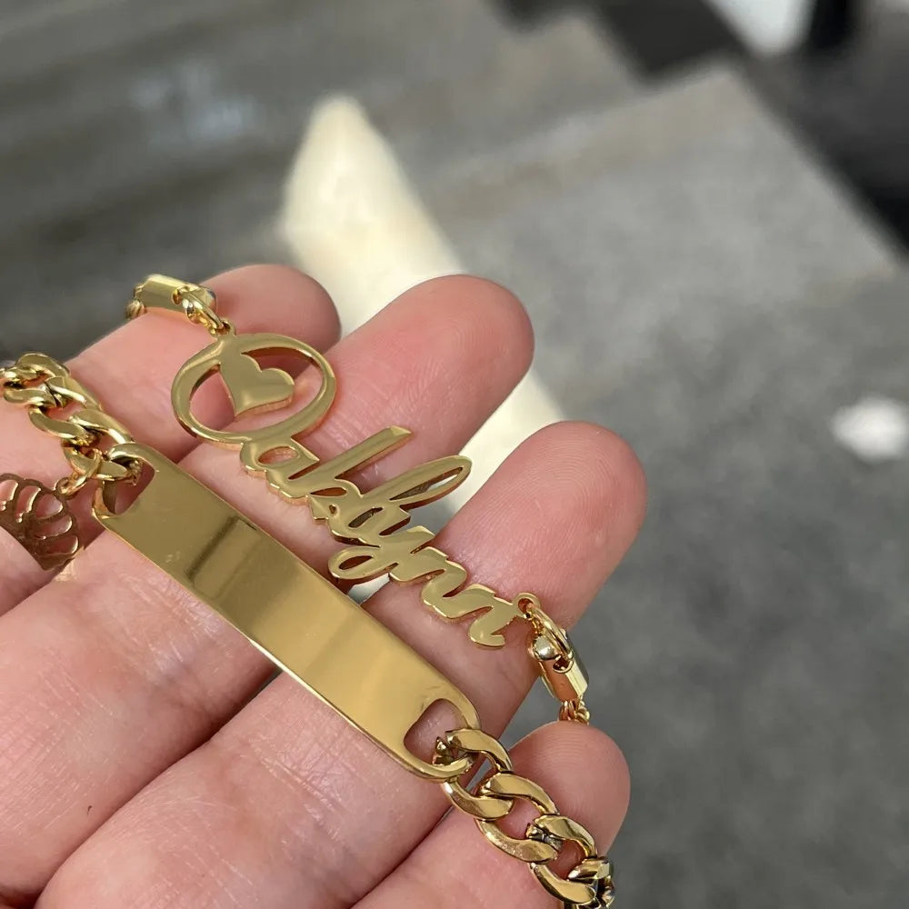 QIUHAN Cuban Crown Name Bracelet Letter Pendant Necklace for Kids Custom Boys Jewelry Set
