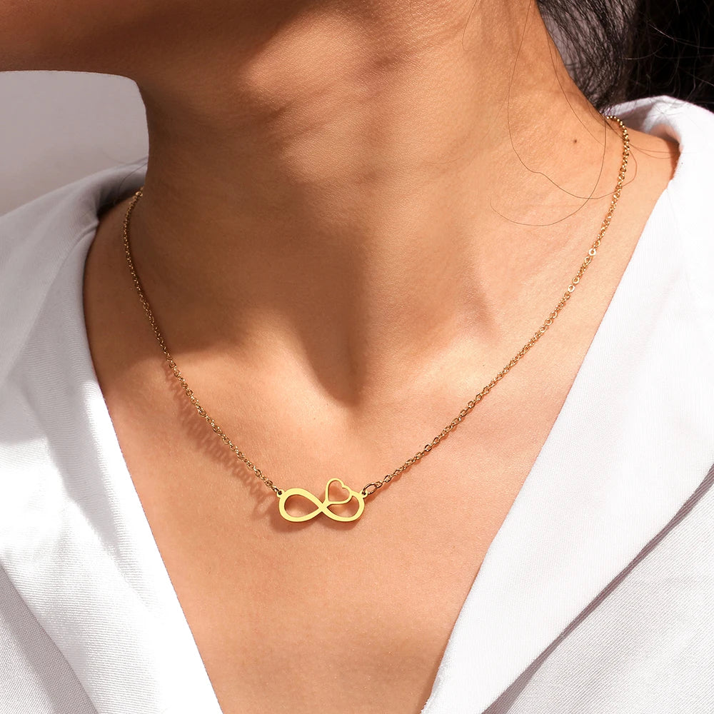 Stainless Steel Necklaces Infinity Symbol Heart Shape Pendant Chain Fashion Necklace For Women Jewelry Party Friends