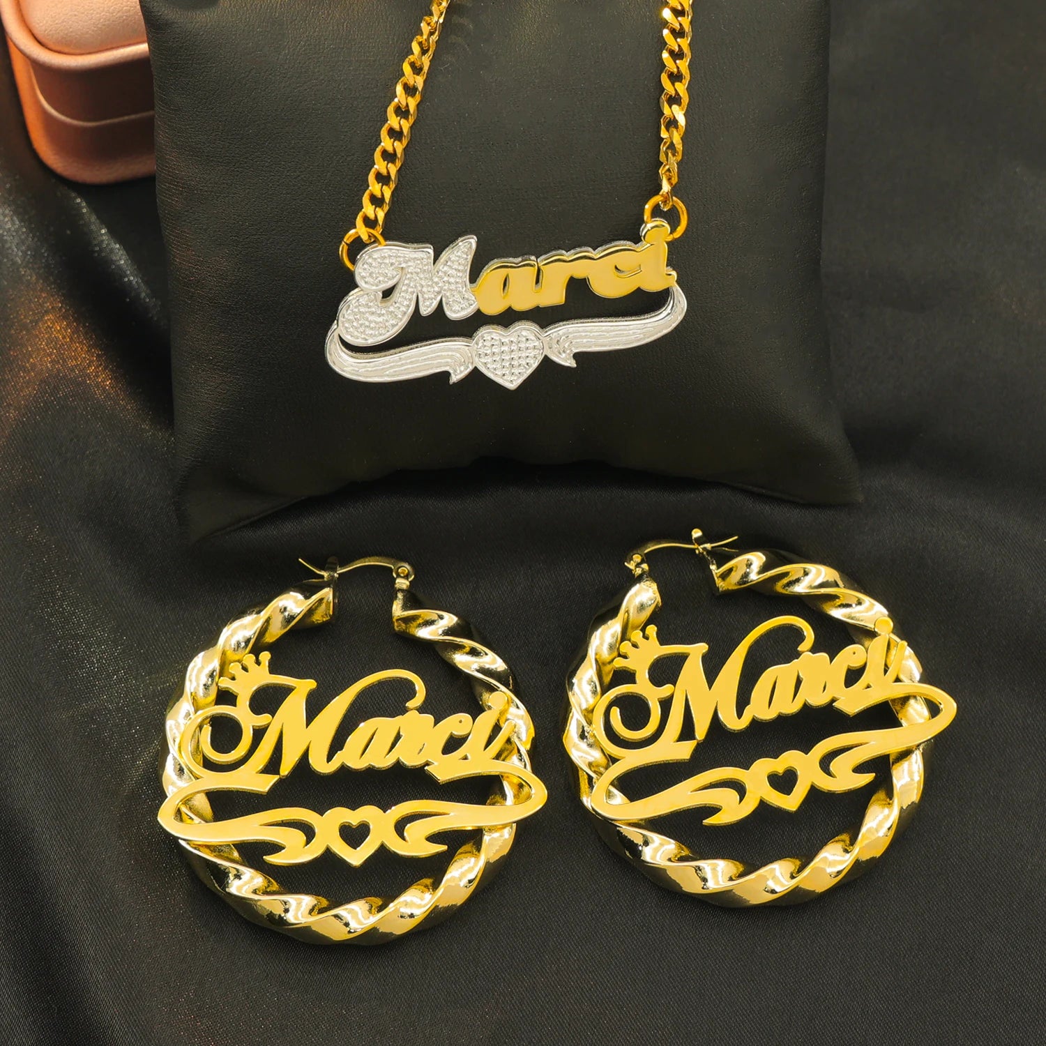 Personalized Name Jewelry Set with 3D Necklace & Earrings