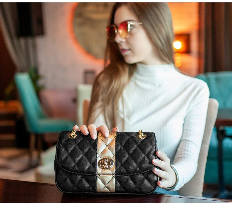 FOXER Women’s Diamond Lattice Crossbody Bag – Split Leather Shoulder & Messenger Handbag