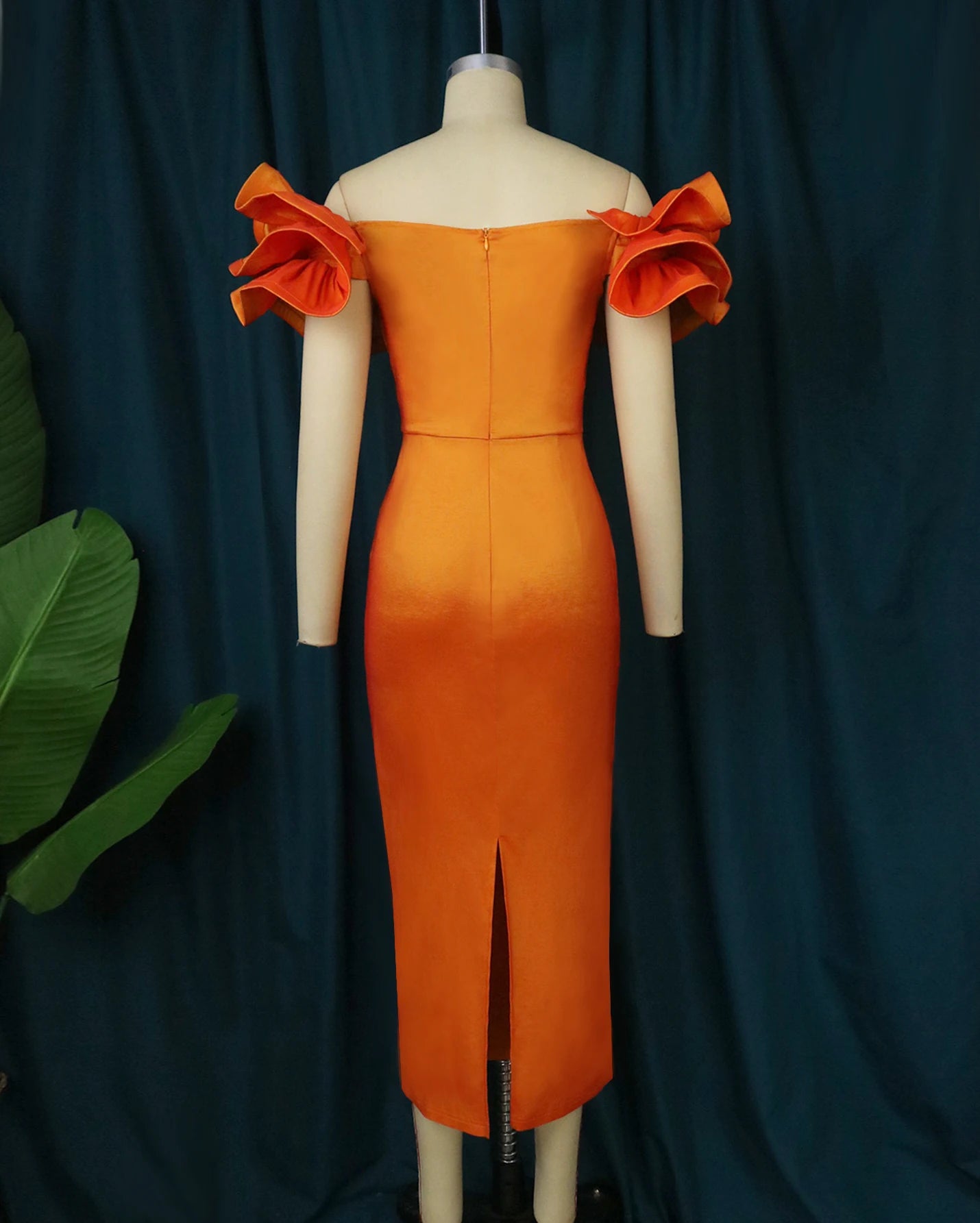 Sexy Party Floral Off Shoulder Orange Women Evening Factory Dress