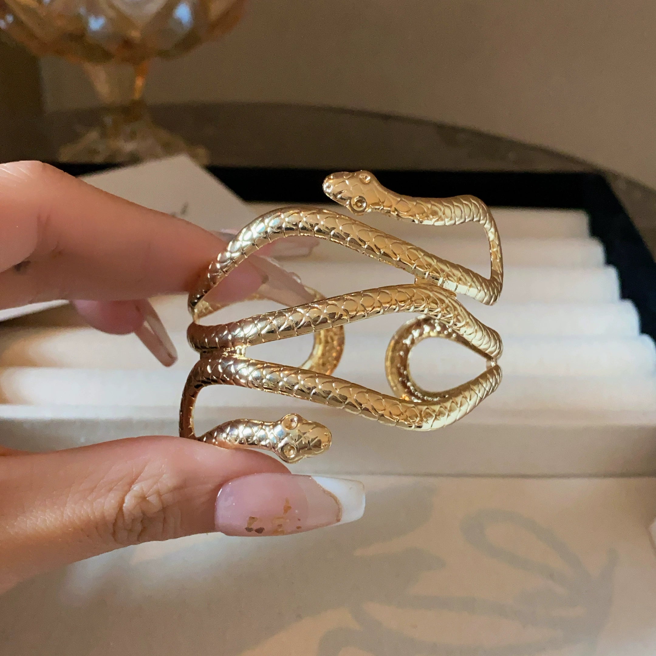 Punk Stylish Niche Style Armband Winding Double-Headed Snake Fashion Normcore Style Exaggerated and Personalized Opening Adjustable Bracelet