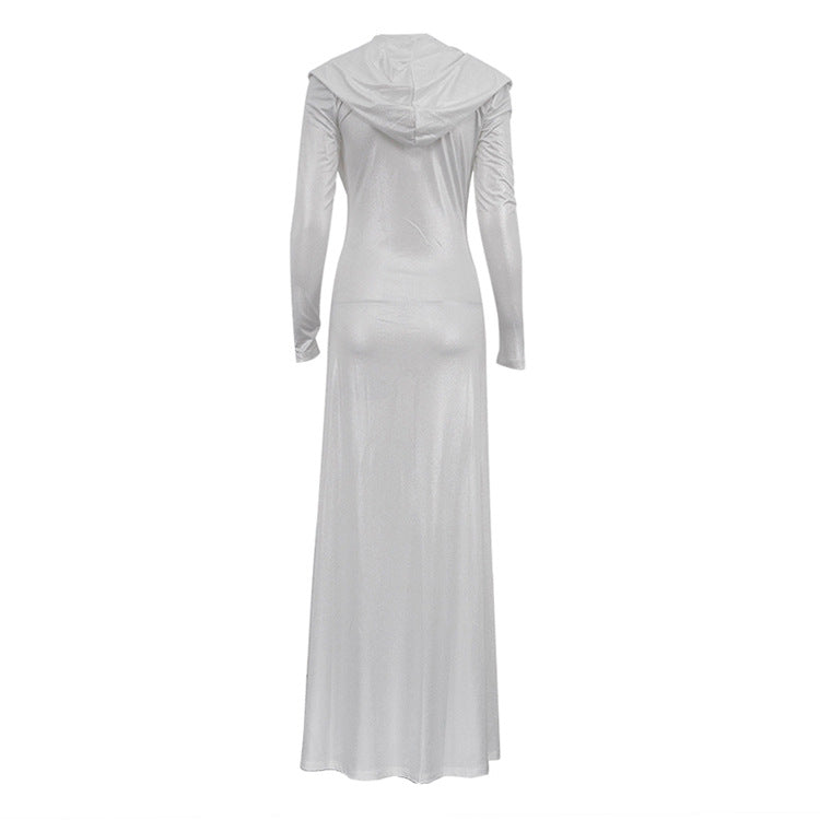 Fashion Slim White Knitted Women'S Dress 2025 Bodycon Hooded Long Sleeve Dress Elegant Classic Party Dresses Female