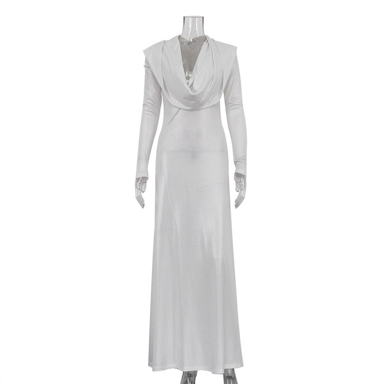 Fashion Slim White Knitted Women'S Dress 2025 Bodycon Hooded Long Sleeve Dress Elegant Classic Party Dresses Female