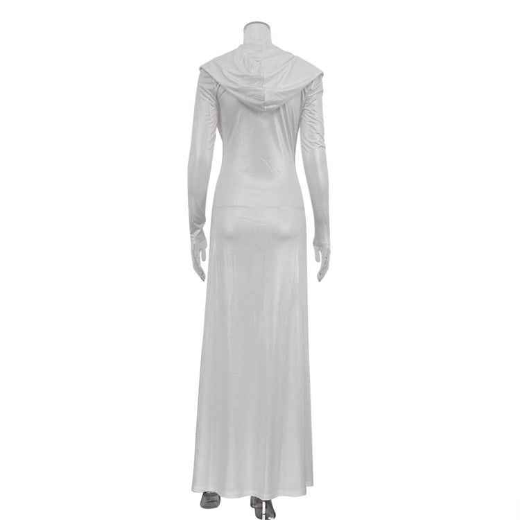 Fashion Slim White Knitted Women'S Dress 2025 Bodycon Hooded Long Sleeve Dress Elegant Classic Party Dresses Female