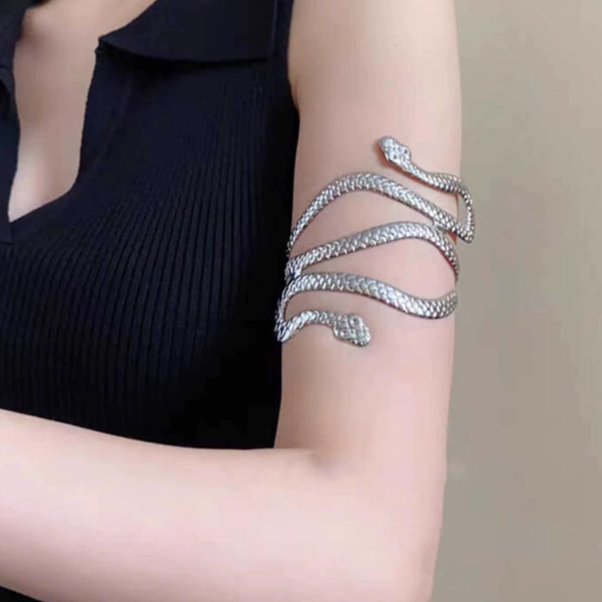 Punk Stylish Niche Style Armband Winding Double-Headed Snake Fashion Normcore Style Exaggerated and Personalized Opening Adjustable Bracelet