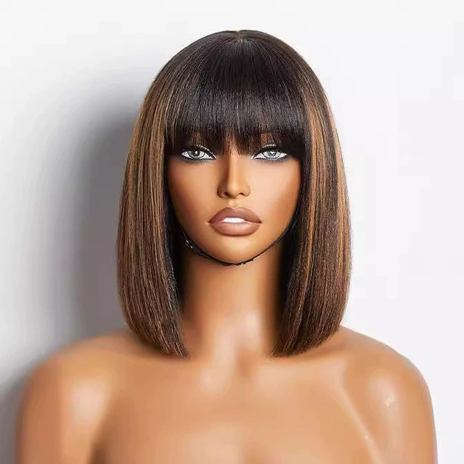 Yaki Wig Full-Head Wig Women's High-Temperature Fiber Fringe Chestnut Brown Wave Head Cover Manufacturer