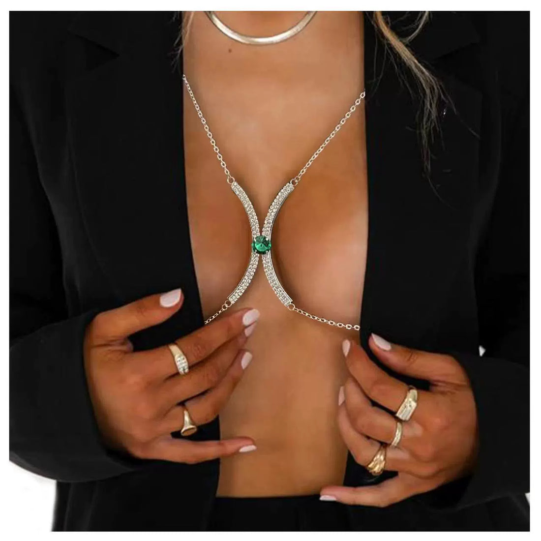 Cross Border Accessories Stylish Diamond Claw Chain Body Chains Nightclub Sexy Multi-Layer Tassel Necklace Chest Necklace Clothing Chain
