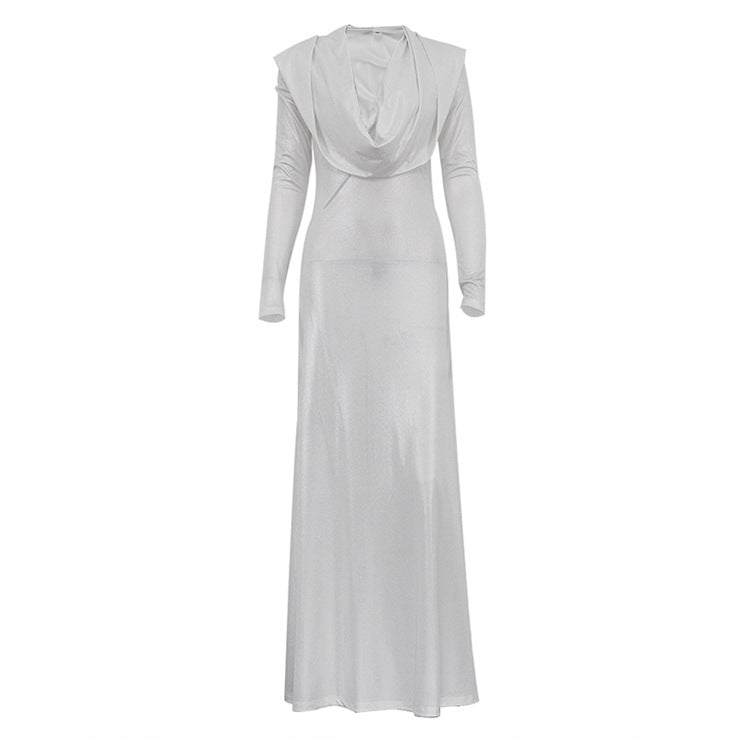 Fashion Slim White Knitted Women'S Dress 2025 Bodycon Hooded Long Sleeve Dress Elegant Classic Party Dresses Female