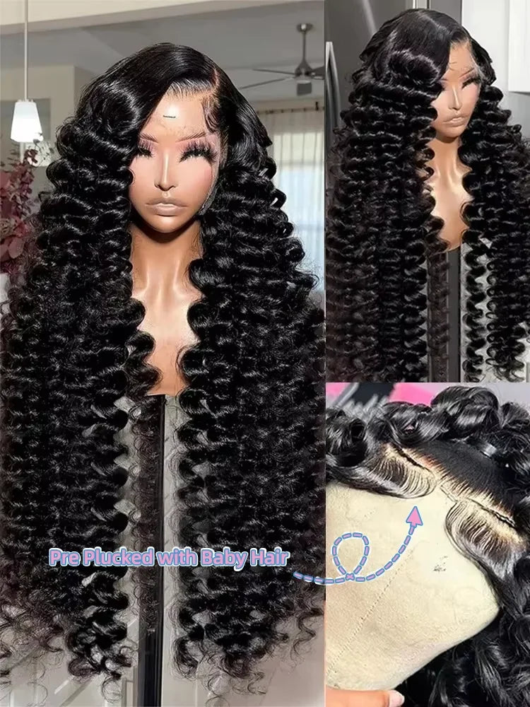 WIGIRL HD 200% 30 Inches Loose Deep Wave Curly 13x6 Wigs Human Hair Lace Frontal 13x4 Water Wave Transparent Lace Front Wig