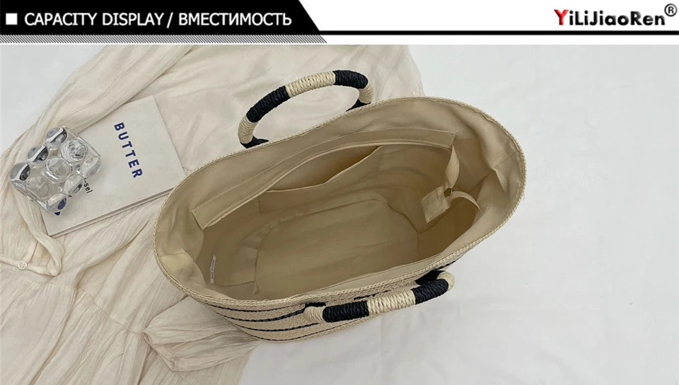 Handmade Woven Straw Beach Bag – Women’s Summer Shoulder Tote Handbag