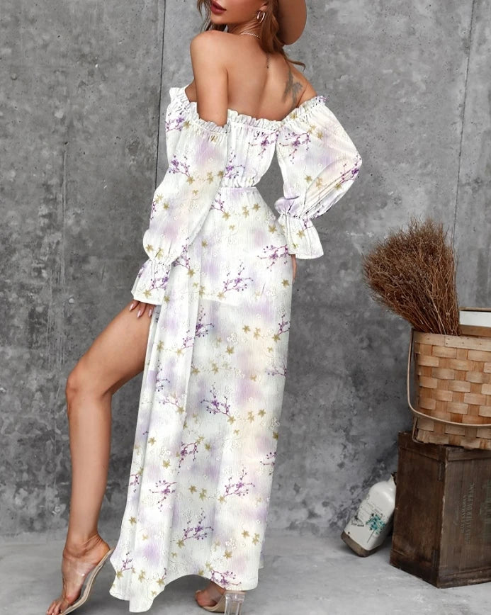 Trendy Off Shoulder Split Waist Dress for Vacation