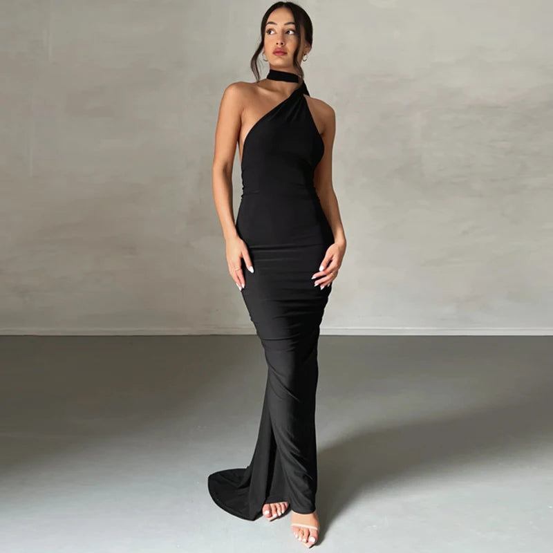 Dulzura Neon Y2K Clothes One Shoulder Sleeveless Backless Ruched Bodycon Maxi Dresses For Women Club Birthday Party Evening Prom