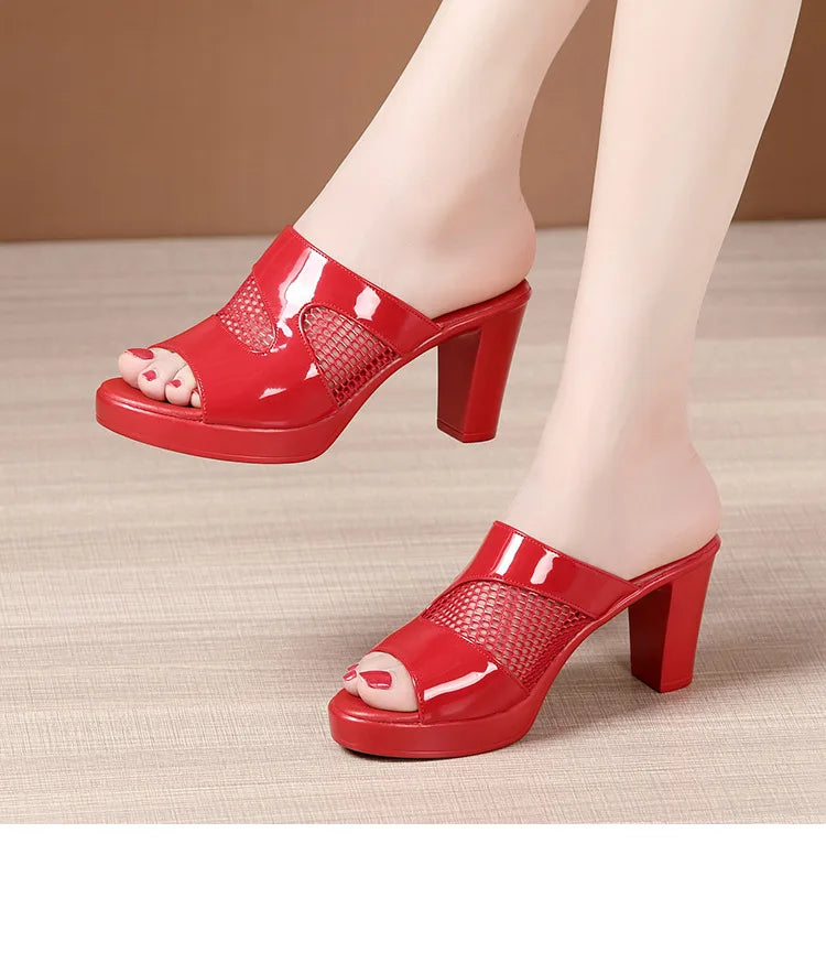 Mesh Summer Heeled Slippers Ladies Shoes for Women Sandals Peep Toe Outside Women's Rubber Slipper Female Platform Sandals