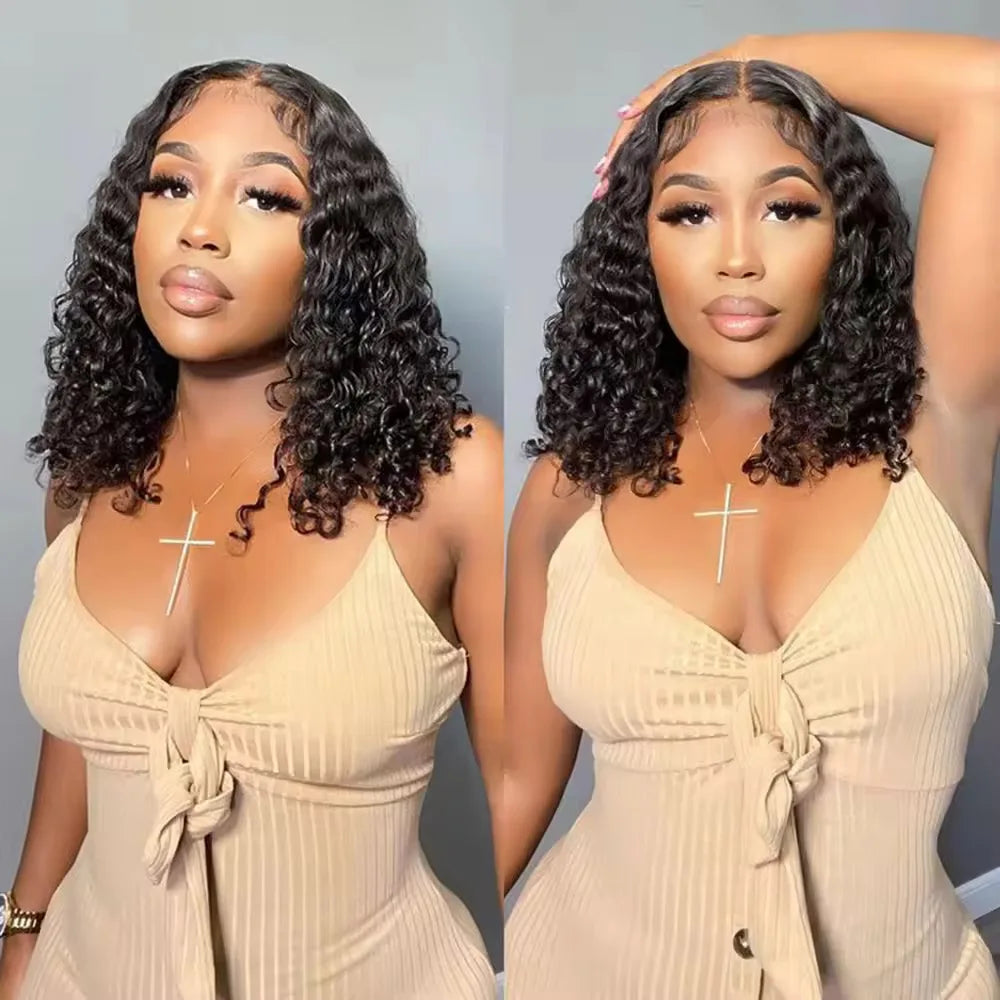 Kinky Curly Human Hair Wig – 13x4 Lace Frontal Indian Remy Short Bob, Wet & Wavy