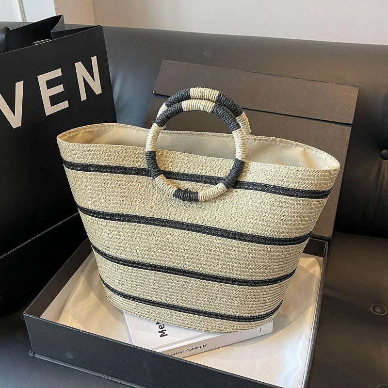Handmade Woven Straw Beach Bag – Women’s Summer Shoulder Tote Handbag