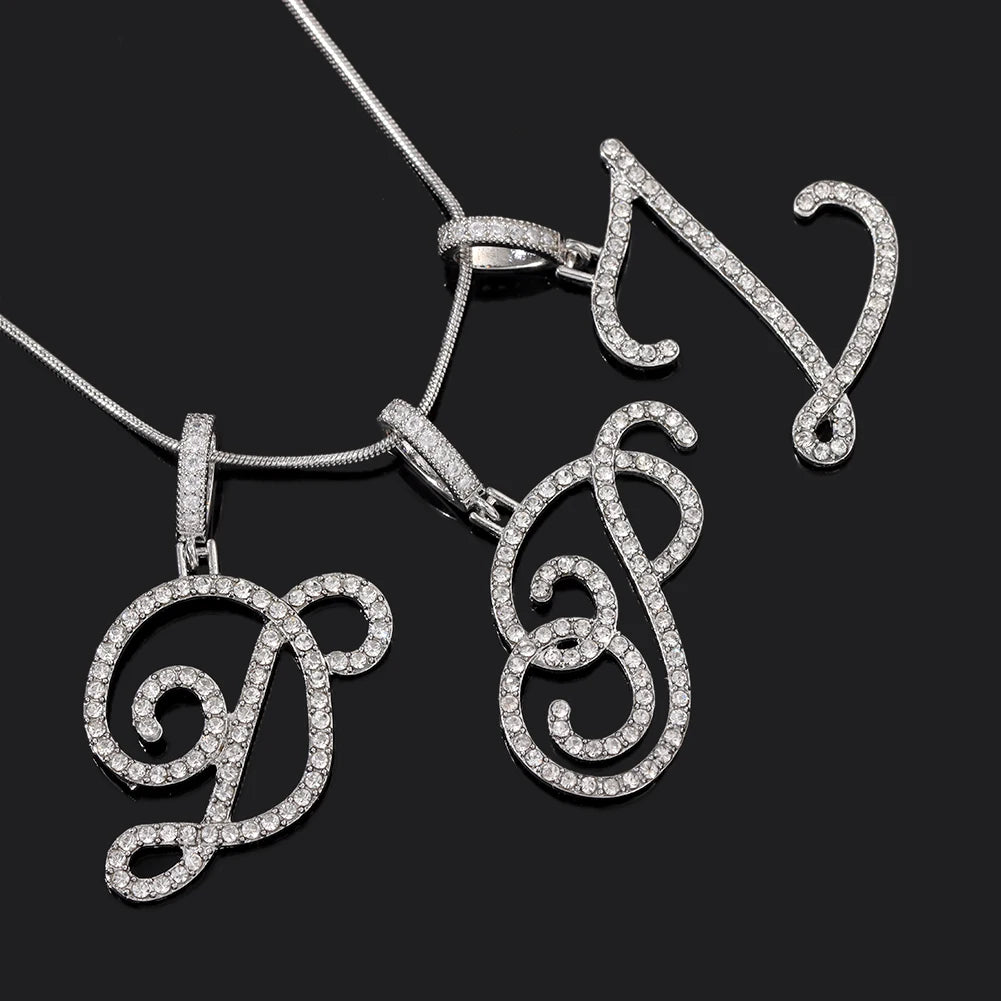 Flatfoosie New A-Z Cursive Initial Letter Name Pendant Necklace For Women Simple Rope Chain Letter Necklace Fashion Jewelry