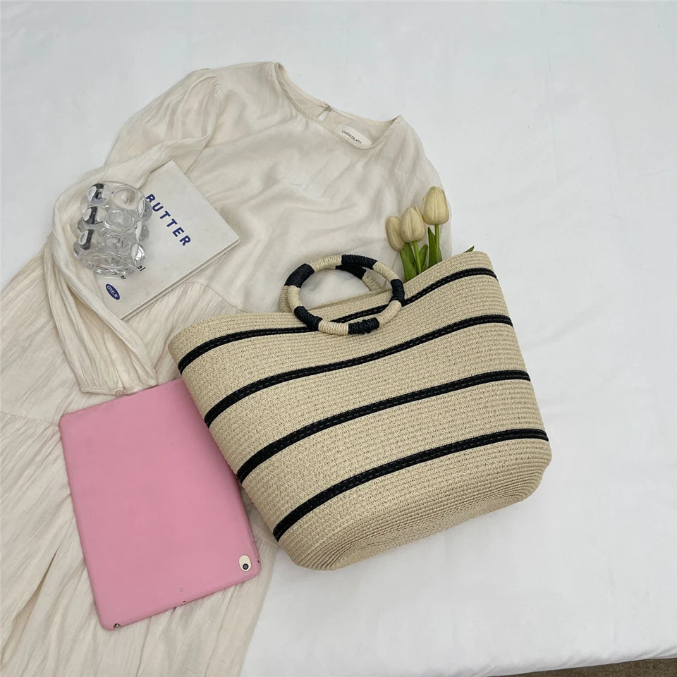 Handmade Woven Straw Beach Bag – Women’s Summer Shoulder Tote Handbag