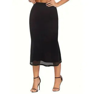 2024 New Black Style Women's Hollow Elastic Waist Frill Stretch Sleeveless Sheath Dress Women's Clothing Skirts Women's