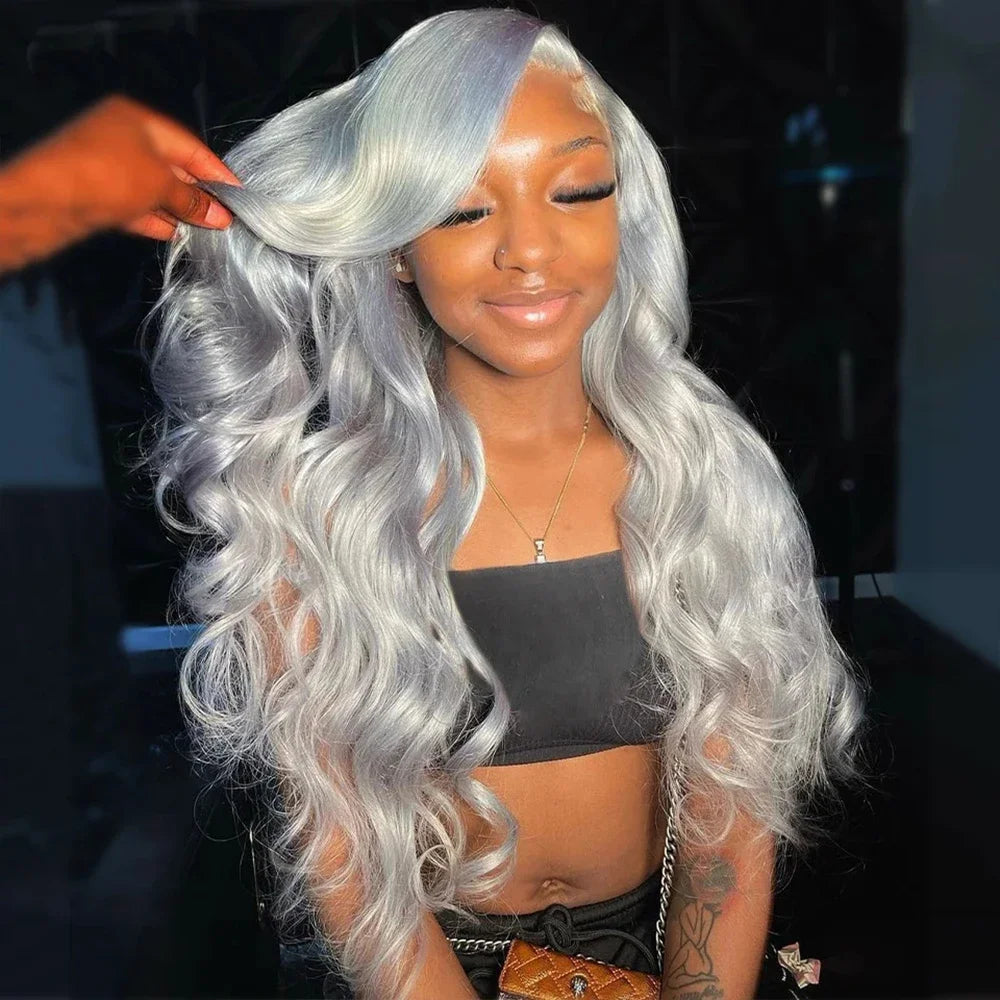 Silver Grey Body Wave Lace Front Wig 13x4 HD Lace Frontal Human Hair Wigs Transparent 100% Brazilian Hair Colored Wigs For Women