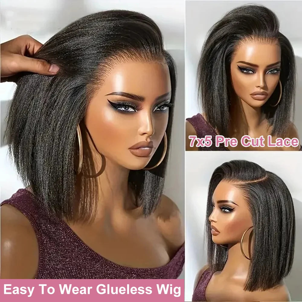 230% Kinky Straight Bob Human Hair Wigs 13x6 HD Lace Frontal Edges Curly Afro Yaki Short Hair Glueless Wigs 4x4 7x5 Closure Wigs