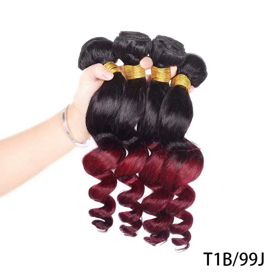 10A Loose Wave Bundles with Closure Wet and Wavy Brazilian Ocean wave 100% Human Hair 3 Bundles with 4x4 Lace Closure