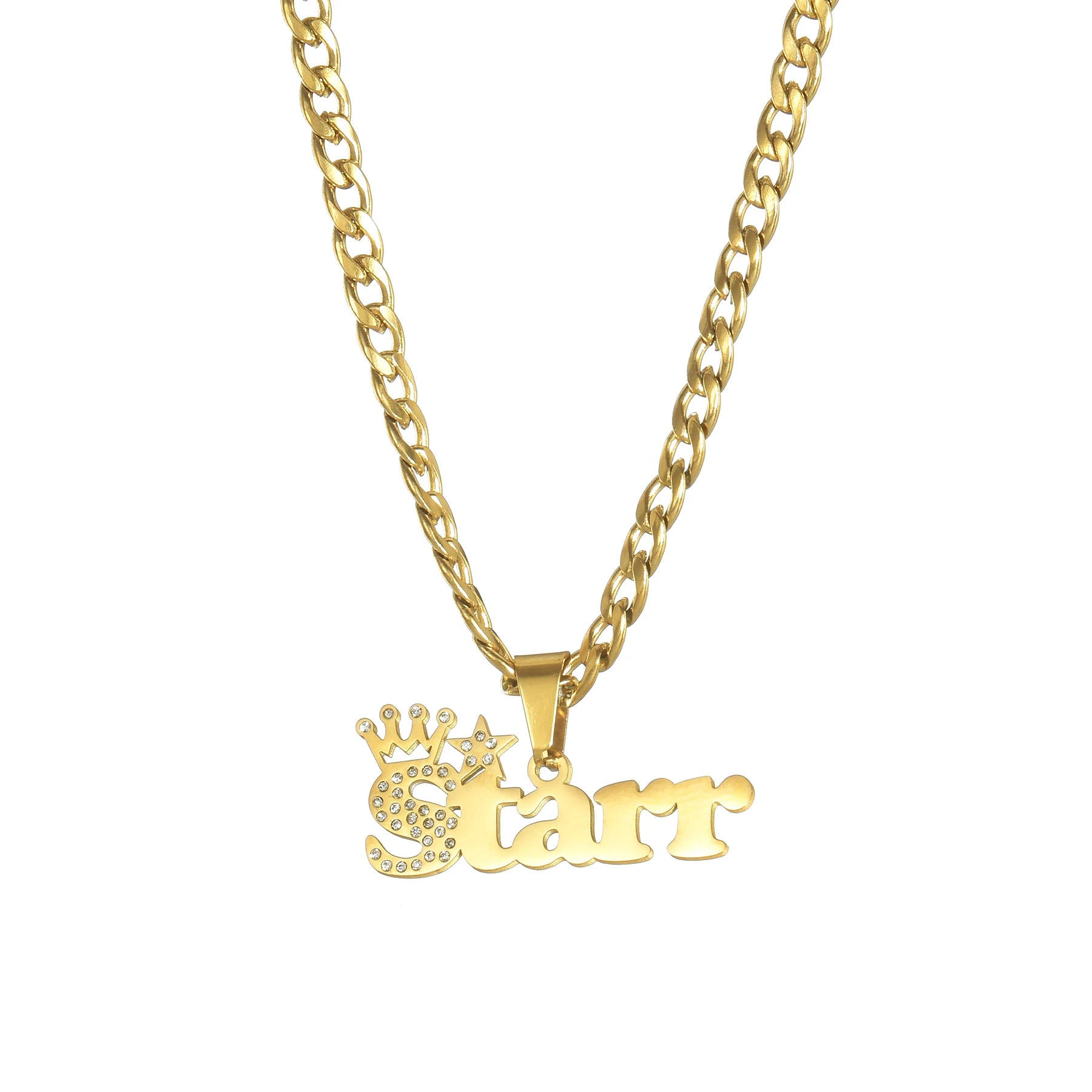 Atoztide Personalised Zircon Crown Star Custom Name Necklace Stainless Steel for Women Thick Cuban Chain Pendant Jewelry Gift