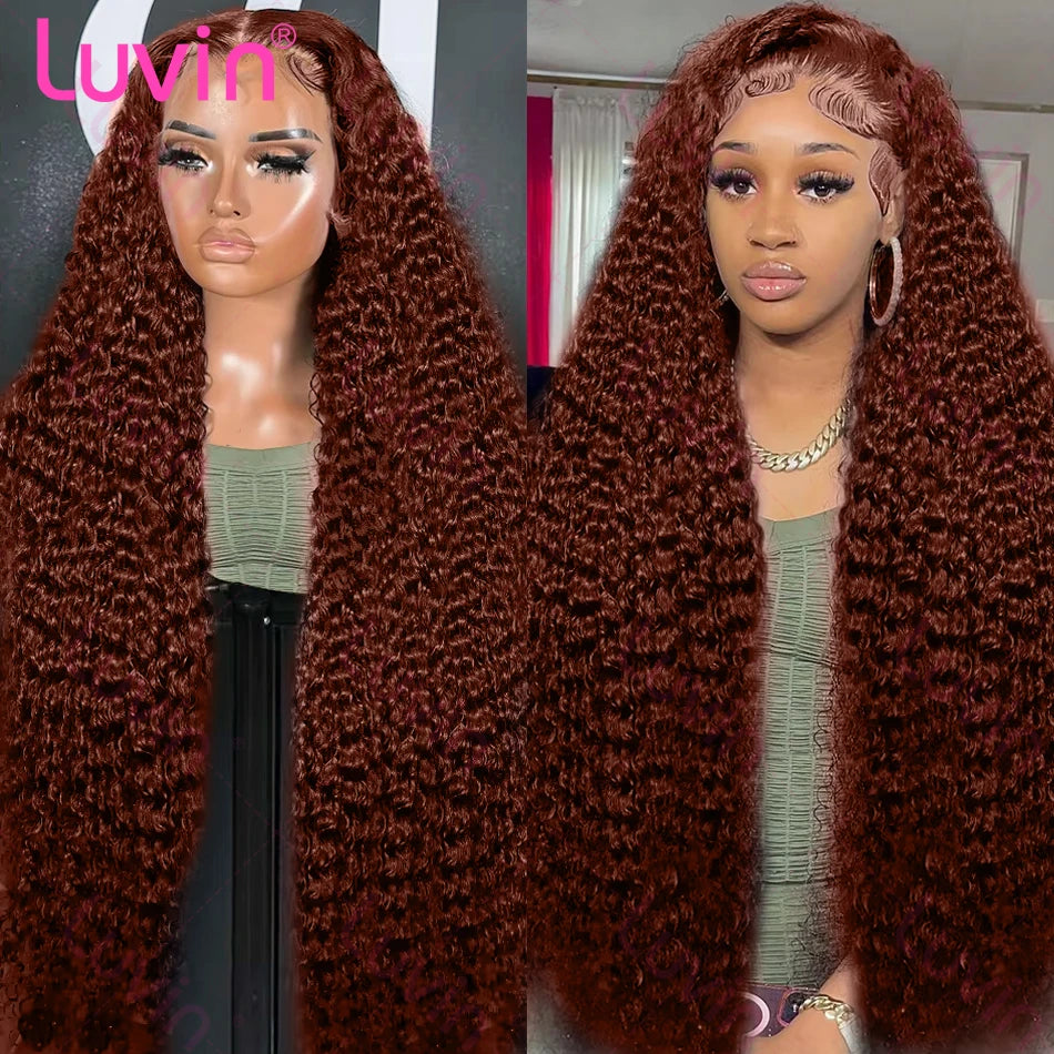 180% Reddish Brown Deep Wave 13x6 Lace Front Wigs Pre Plucked 13x4 Curly Transparent Lace Front Wigs Human Hair For Women
