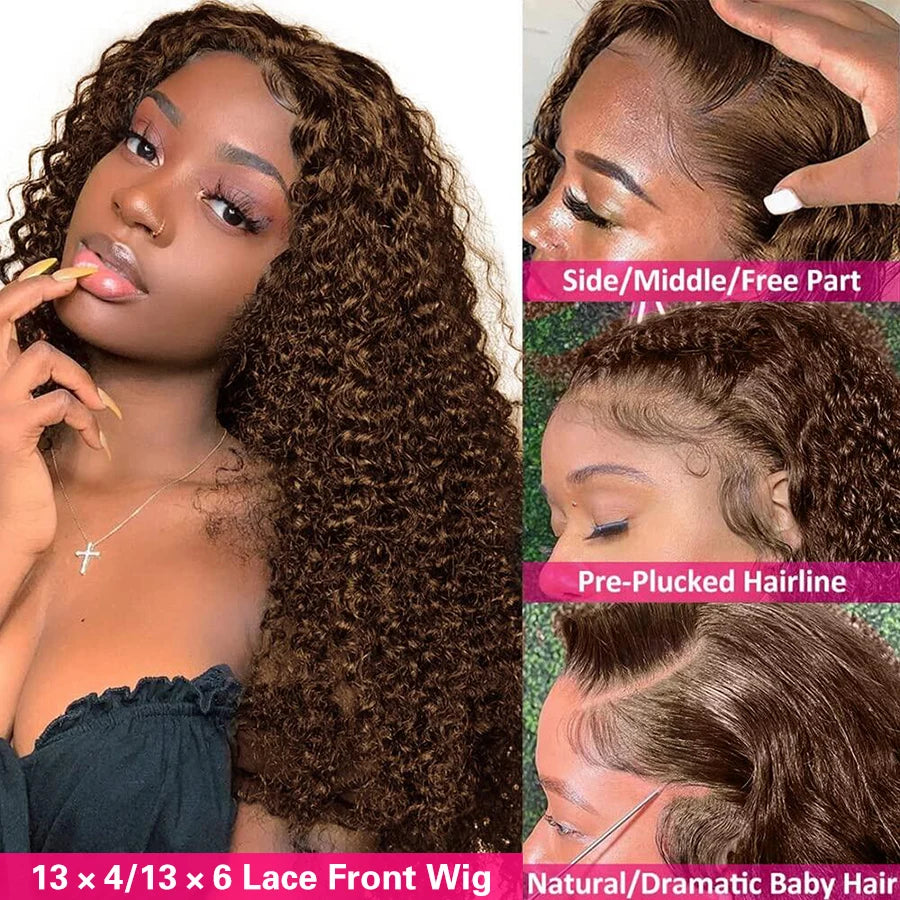 13X6 Brown Deep Wave Hd Lace Frontal Wig Glueless Chocolate Brown Kinky Curly Brazilian Human Hair Wigs For Women On Promotion