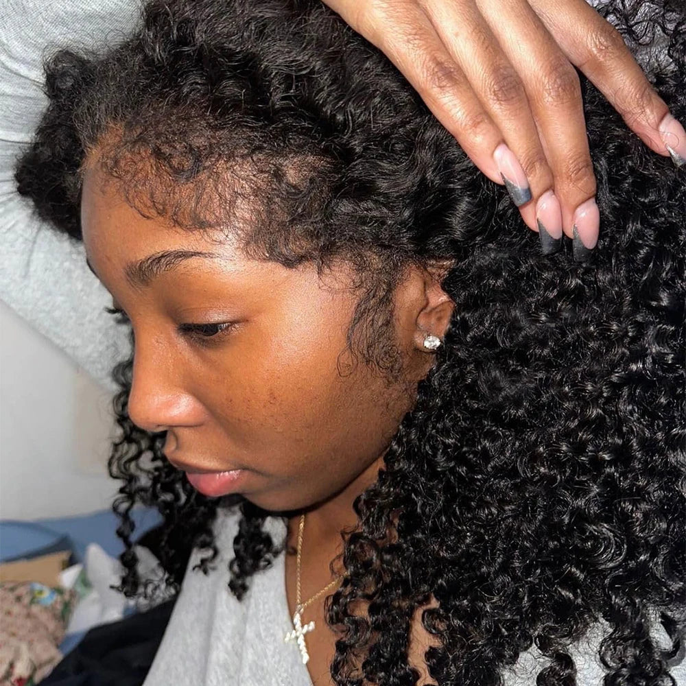 Short Bob Kinky Curly Human Hair Wig – 4C Edges Lace Front & 4x4 Closure, Transparent Lace Natural Hairline (100% Remy)