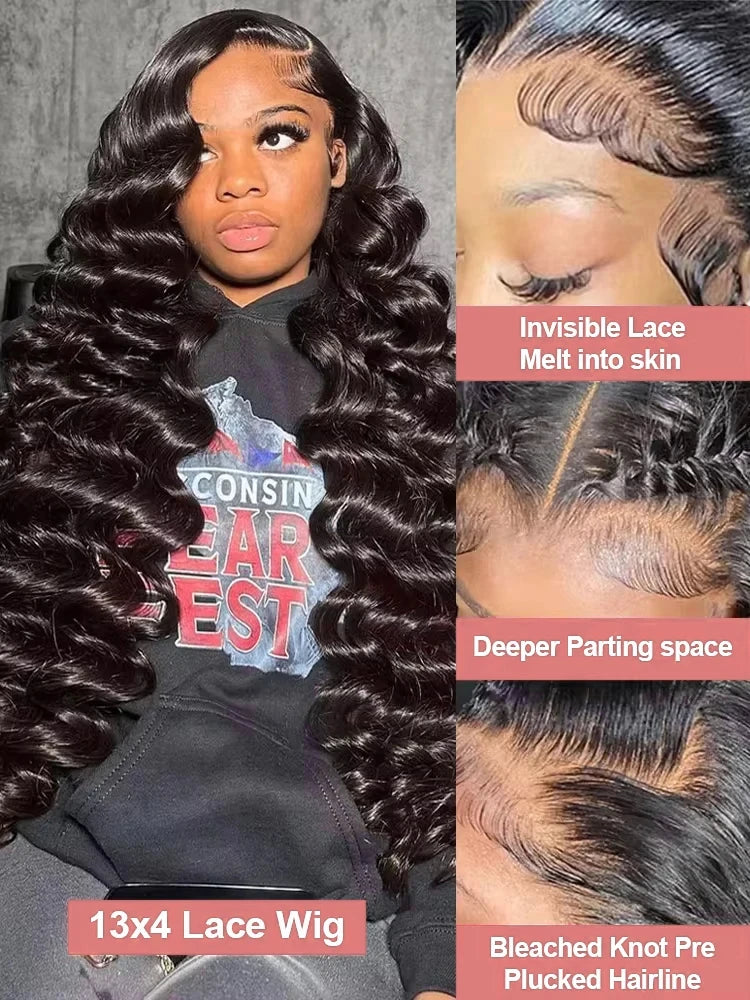 WIGIRL HD 200% 30 Inches Loose Deep Wave Curly 13x6 Wigs Human Hair Lace Frontal 13x4 Water Wave Transparent Lace Front Wig