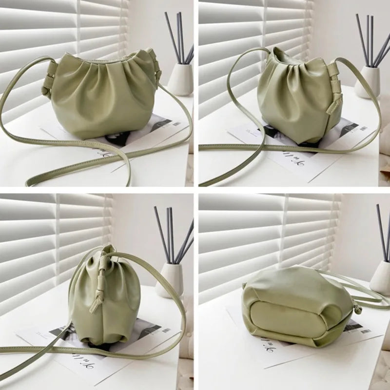Women’s Pleated Cloud Shoulder Bag – Mini Solid Color Crossbody Handbag with Zipper