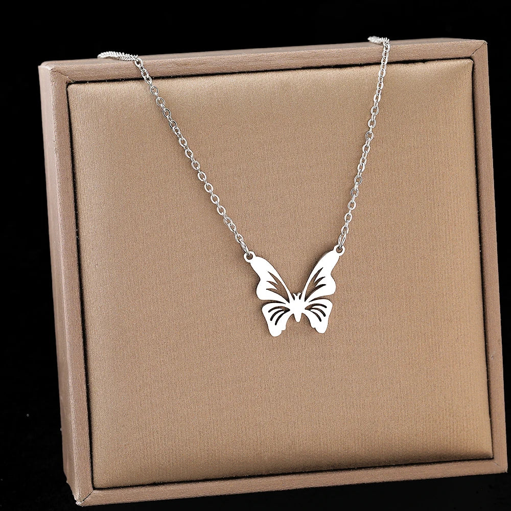Stainless Steel Necklaces Exquisite Elegant Butterfly Pendant Choker Chain Fashion Chic Necklace For Women Jewelry Friend Gifts