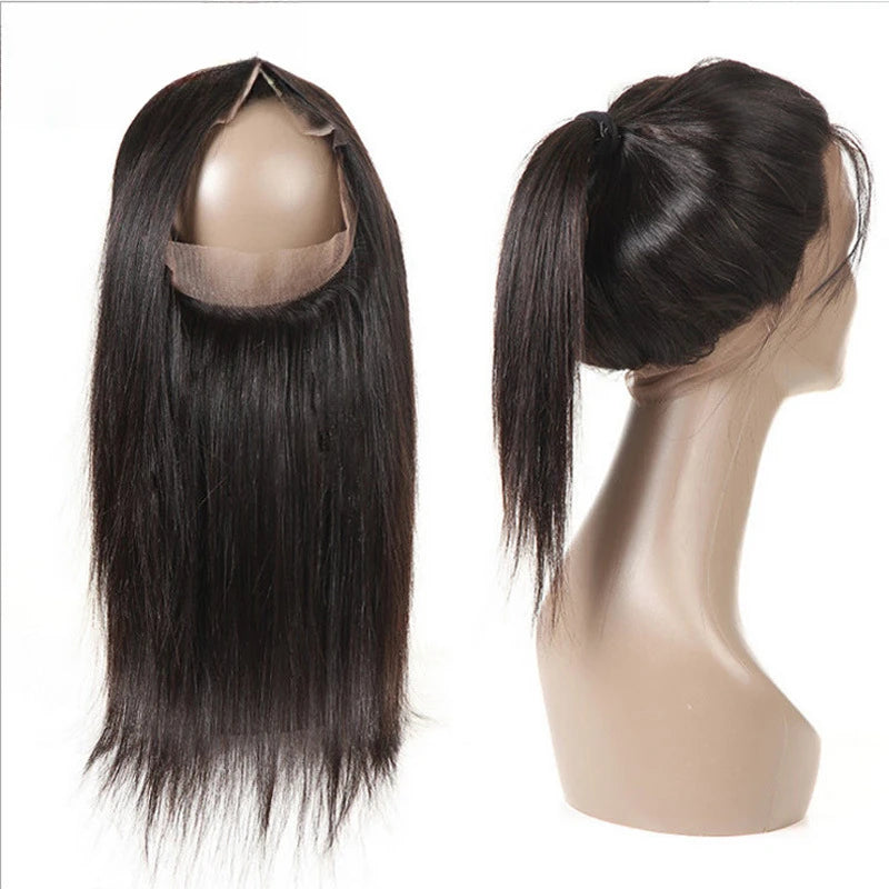22 Inch Straight Human Hair 360 Lace Frontal Transparent Swiss Lace Pre-Plucked Brazilian Virgin Hair Full End Natural Color