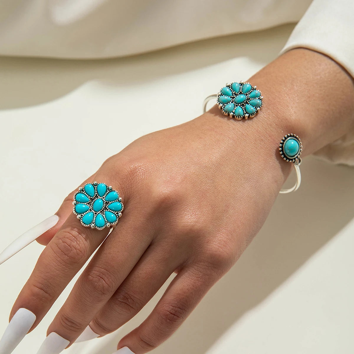 Fashiona Colored Rhinestone Butterfly Flower Imitation Pearl Irregular Ring Bracelet set Suitable for women