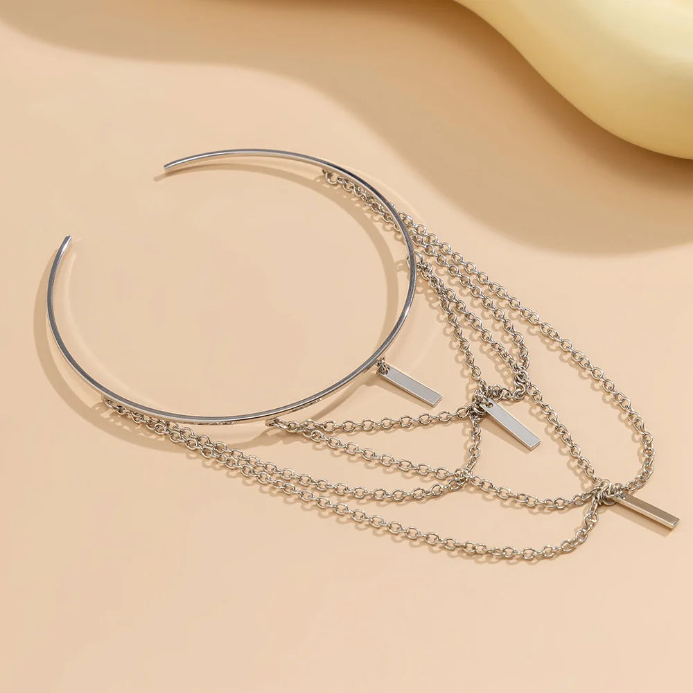 Gold Color Open Upper Arm Bracelet For Women New Fashion Rectangle Stick Charm Tassel Arm Bangle Party Jewelry Accessories
