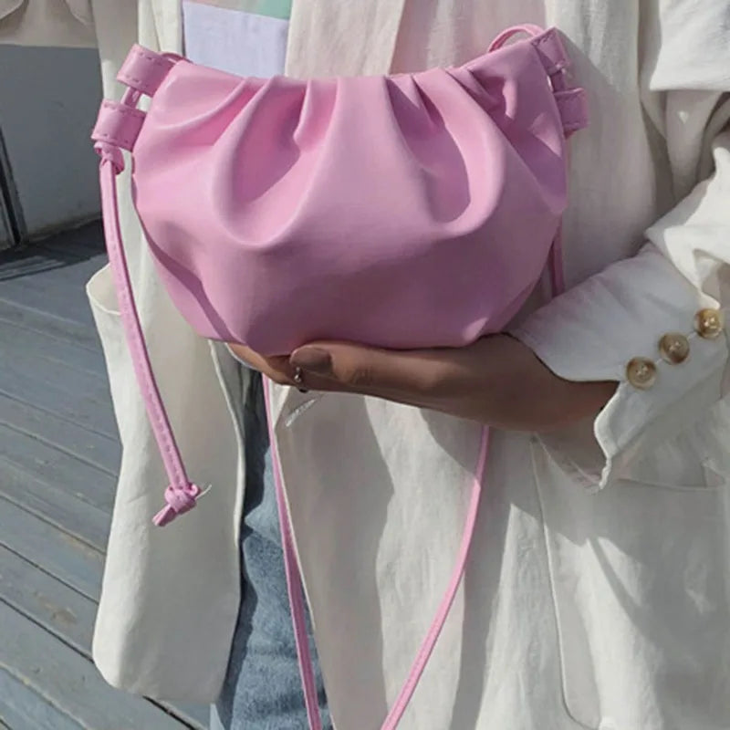 Women’s Pleated Cloud Shoulder Bag – Mini Solid Color Crossbody Handbag with Zipper