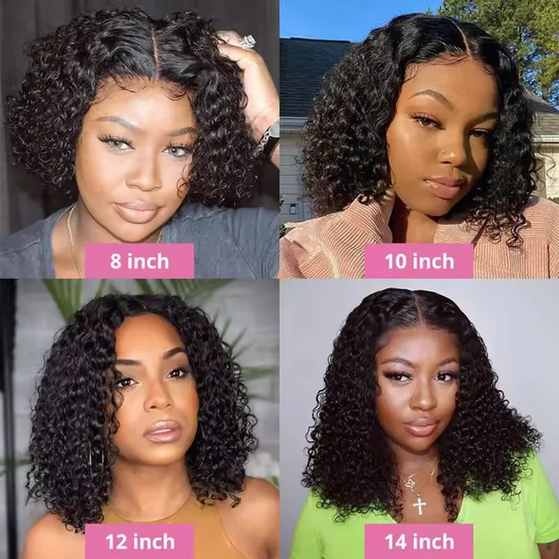 Kinky Curly Human Hair Wig – 13x4 Lace Frontal Indian Remy Short Bob, Wet & Wavy