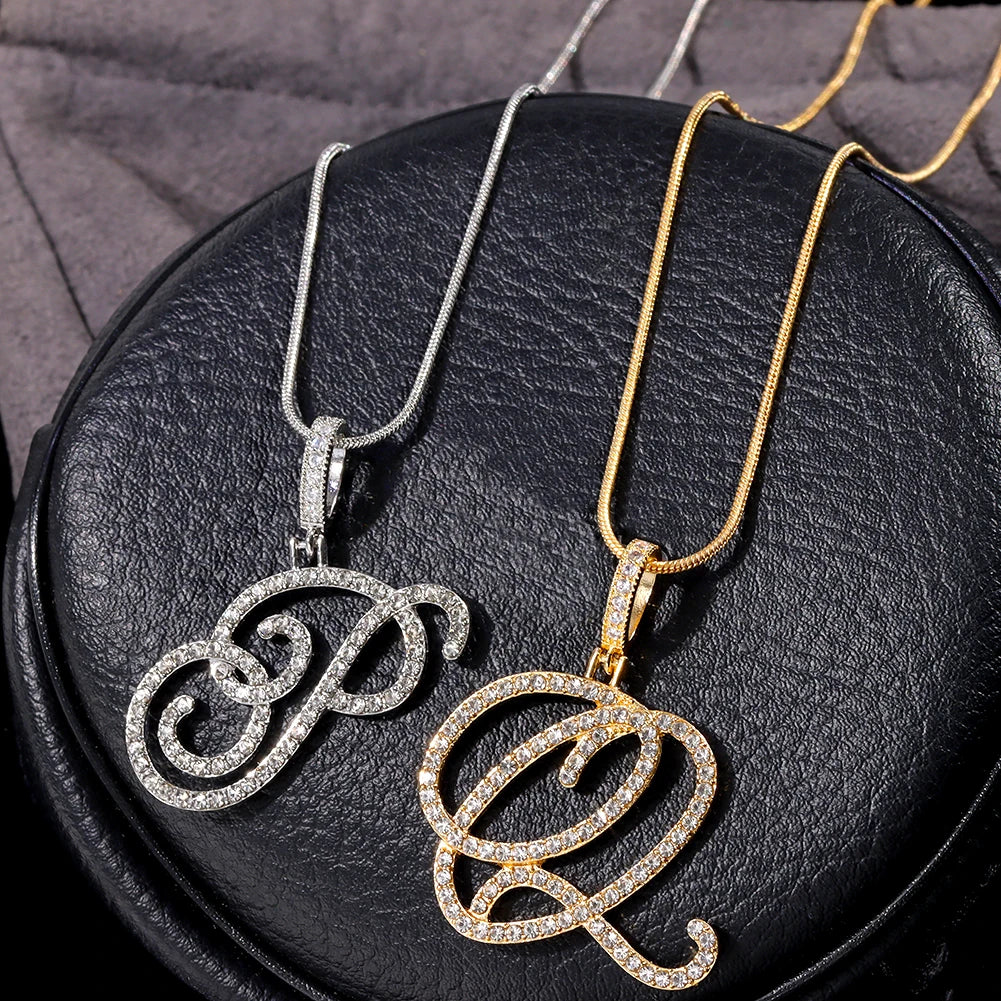 Flatfoosie New A-Z Cursive Initial Letter Name Pendant Necklace For Women Simple Rope Chain Letter Necklace Fashion Jewelry