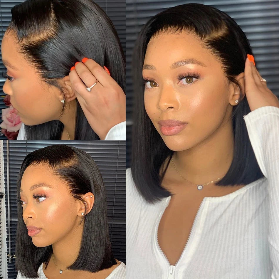 Glueless Wig Straight Short Bob Human Hair Wigs 13x4 HD Transparent Lace Frontal Peruvain Remy Hair Bob Glueless Wig