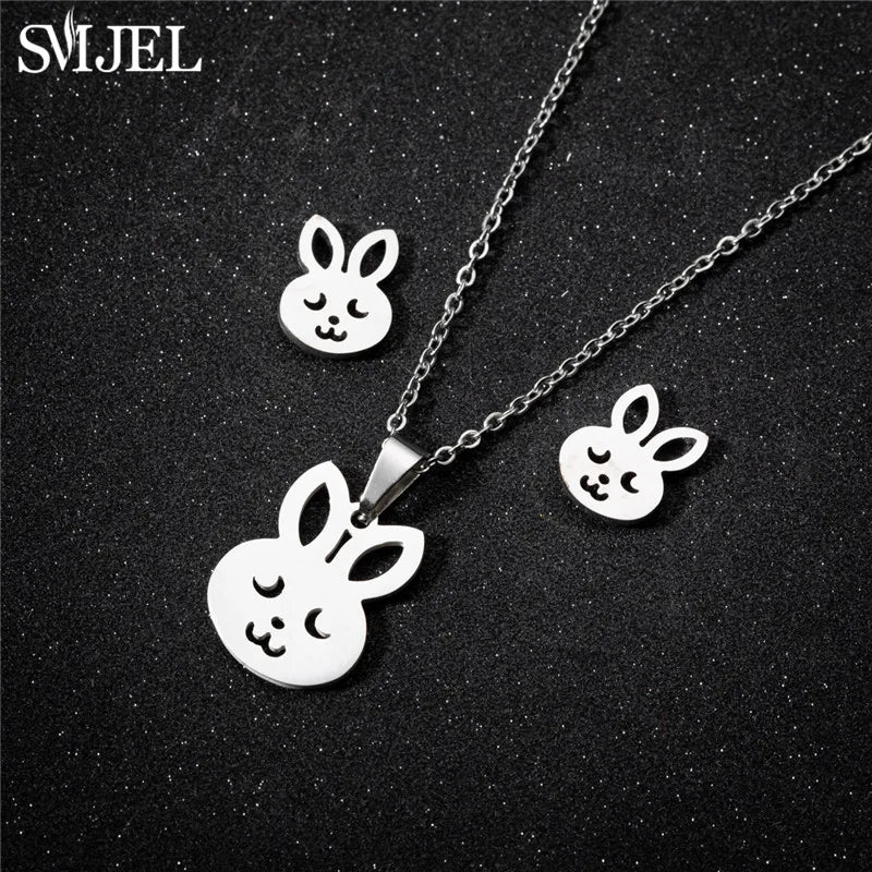 Korea Style Stainless Steel Butterfly Jewelry Sets for Women Cartoon Bee Insect Pendant Necklace Girls Summer Beach Wedding