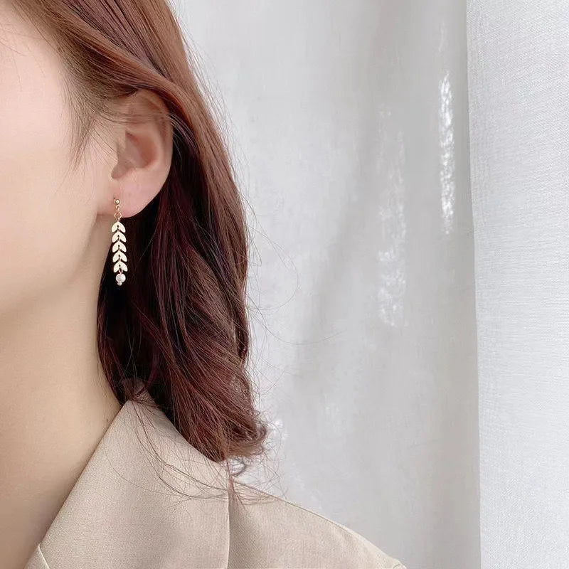 Simple Wheat Ear Pearl Bracelet Necklace Earrings Jewelry Set for Women Temperament Lucky Gold Color Bracelet Charm Jewelry