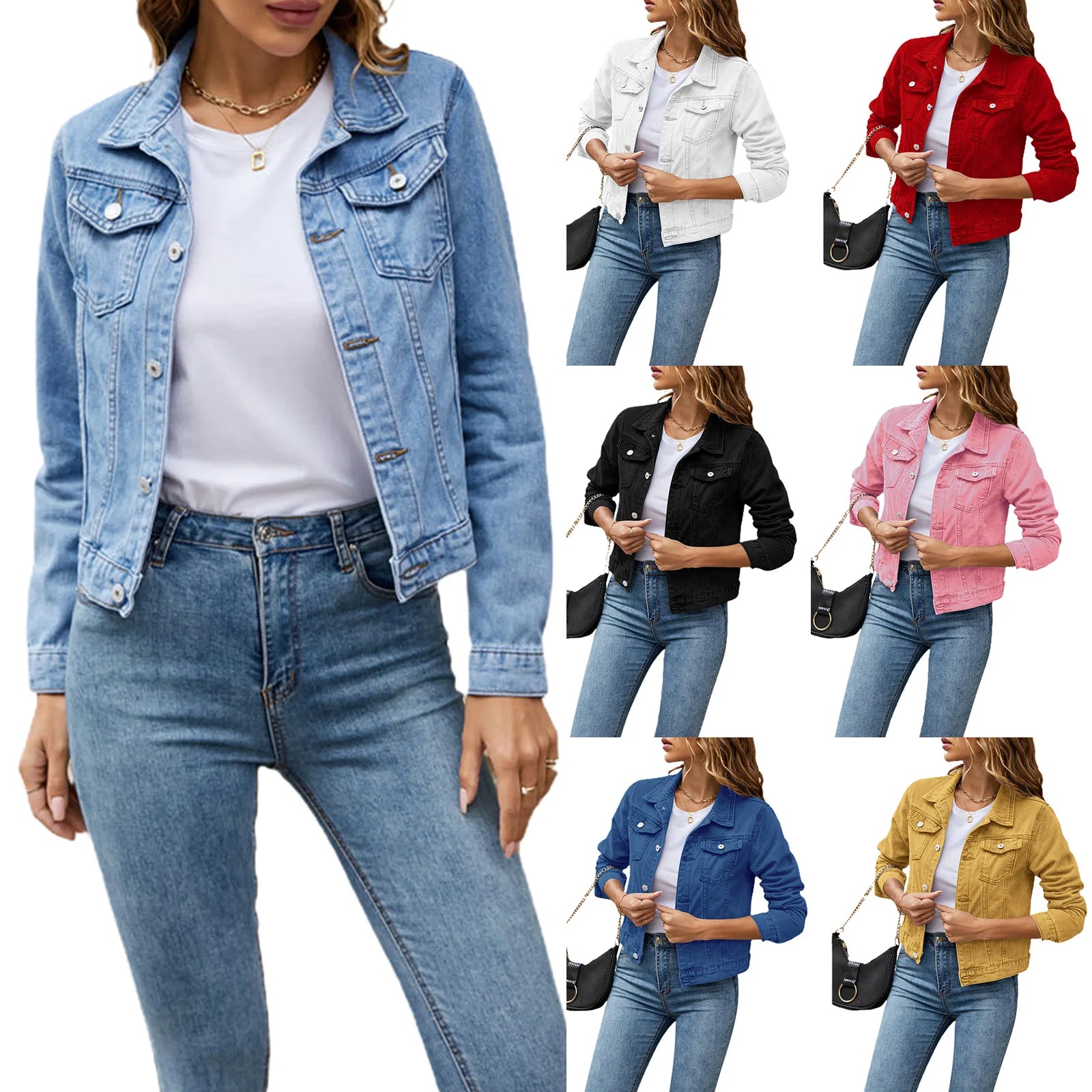 Women's Denim Jackets Fashion Female Casual Long Sleeve Lapel Solid