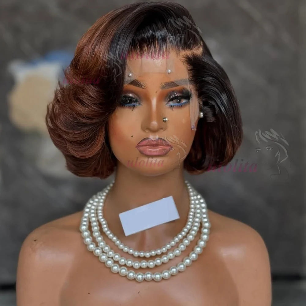 Pixie cut Bob Wig Reddish Brown Lace Closure Wig Wear and Go 4x4/13x4 Glueless Wig Minimalist Lace Bob Wig