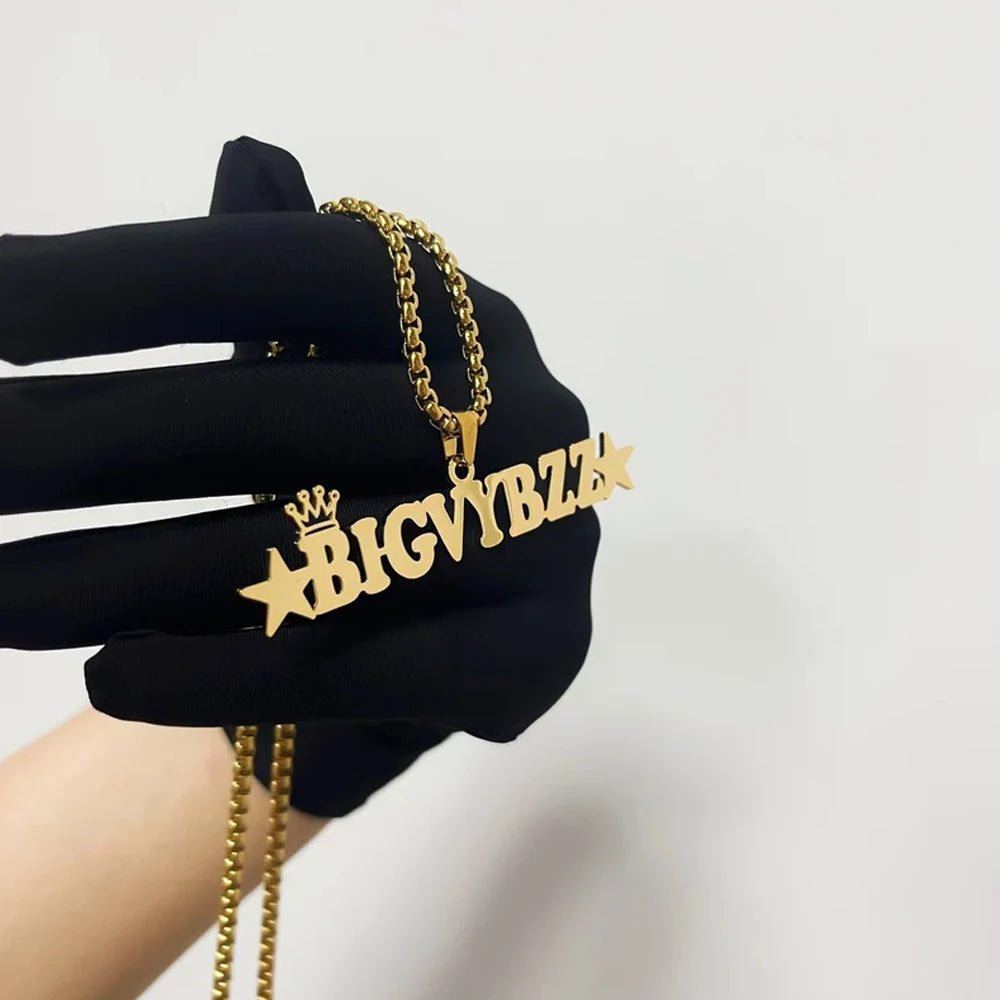 Lemegeton Custom Name Necklace Men Stainless Steel Jewelry Personalized Crown Pendant Customized Punk Thick Chain Party Gifts