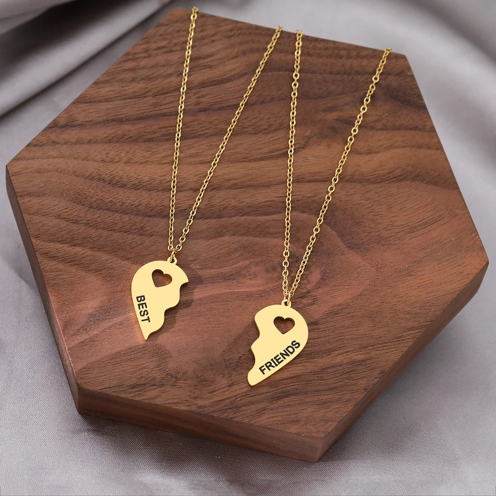 Stainless Steel Necklaces Romantic Heart Best Friends Good Friend Friendship Pendants 2 Pcs/ Set Necklace For Women Jewelry