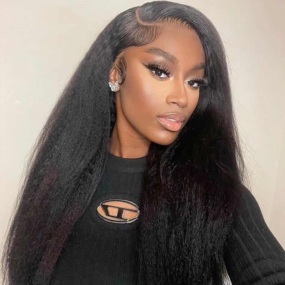 Transparent Yaki Kinky Straight Lace Front Human Hair Wigs For Women Curly 4X4 Closure Wig Pre Plucked Wig